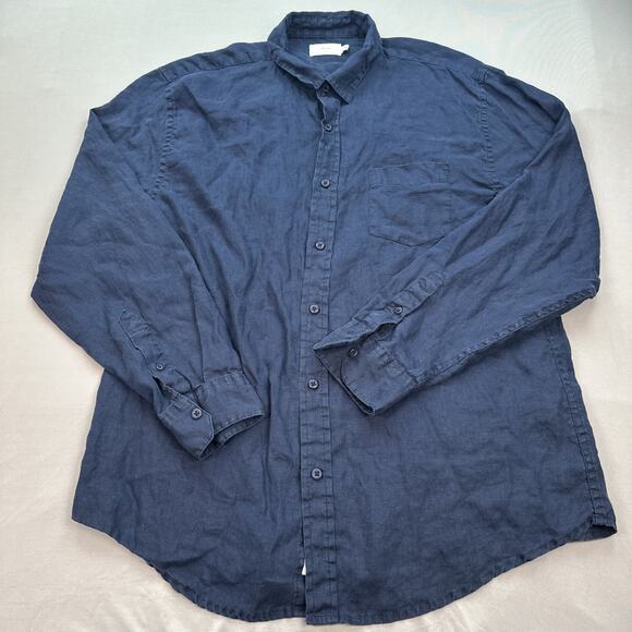 Onia Shirt Mens XL Dark Blue Linen Breathable Relaxed Coastal Beach Summertime - Picture 1 of 14